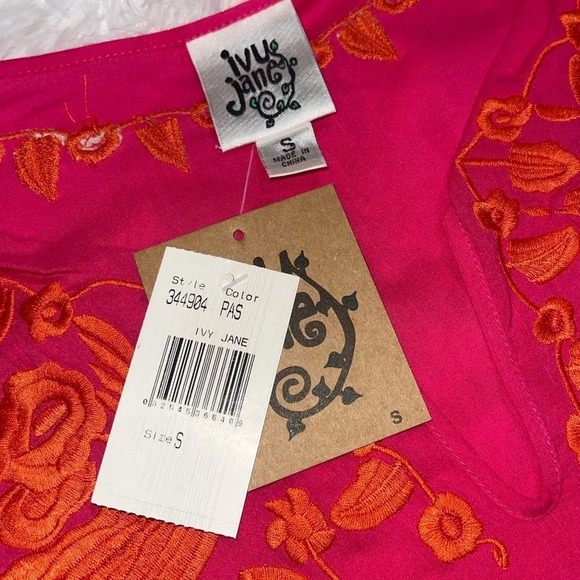 Ivy Jane NWT Floral Bird Embroidered Dolman Short Sleeve Waist Tie Top Size S - Picture 4 of 10